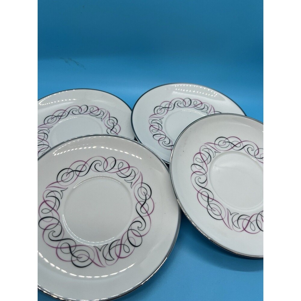 4 mcm pink silver Bone China Park Lane Tea  white Saucers only